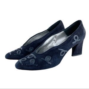D’Rosana Vintage Deep Navy Leather Accent Suede Heels Sz 8‎